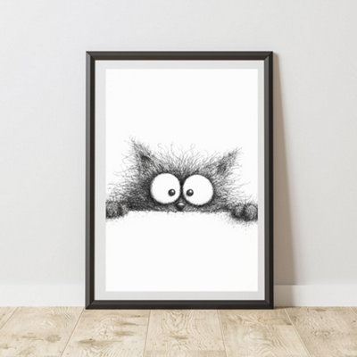 60 Second Makeover Limited Peeking Cat Print Poster Wall Art A4 Size from B&Q