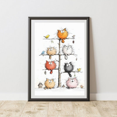 60 Second Makeover Limited Cat And Birds On A Tree Print Poster Wall Art A4 Size from B&Q