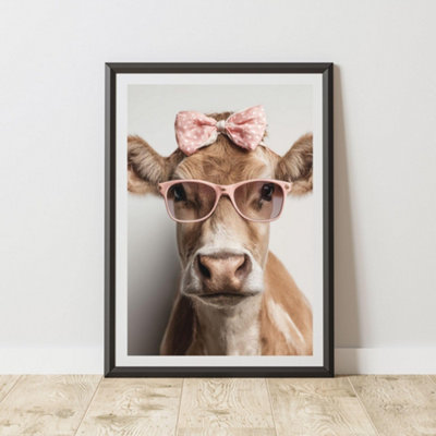 60 Second Makeover Limited Highland Cow With Glasses Print Wall Art Poster A3 Size from B&Q