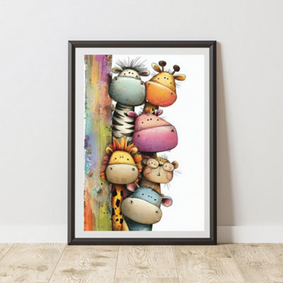 60 Second Makeover Limited Peeking Jungle Animals Print Wall Art Poster A3 Size from B&Q