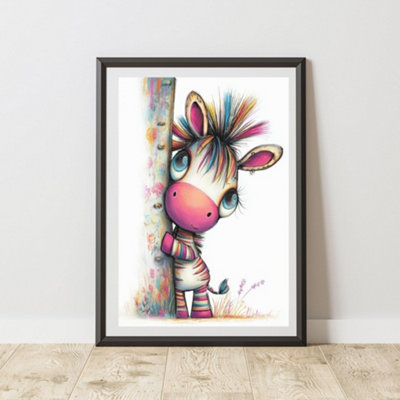 60 Second Makeover Limited Peeking Colourful Zebra Print Wall Art Poster A4 Size from B&Q