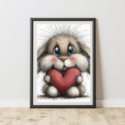 60 Second Makeover Limited Quirky Bunny Heart Print Wall Art Poster A4 Size from B&Q