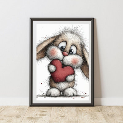 B&Q -  Bunny Heart Print Wall Art Poster A3 Size