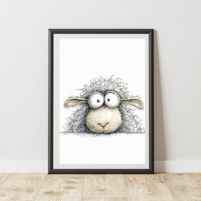 60 Second Makeover Limited Quirky Peeking Sheep Print Wall Art Poster A4 Size from B&Q