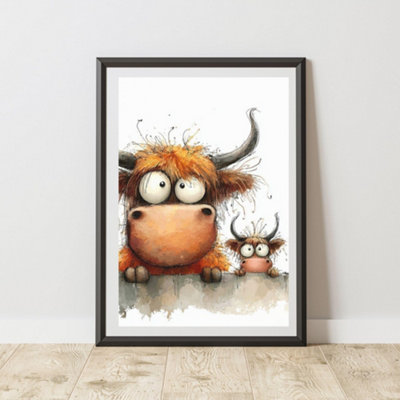 60 Second Makeover Limited Peeking Highland Cow And Baby Print Wall Art Poster A3 Size from B&Q