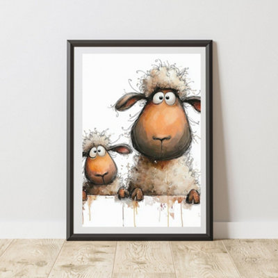 60 Second Makeover Limited Peeking Sheep And Baby Print Wall Art Poster A4 Size from B&Q
