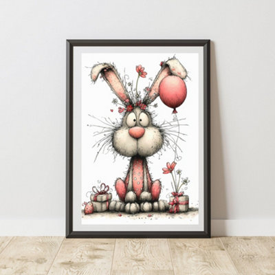 60 Second Makeover Limited Quirky Bunny Print Wall Art Poster A4 Size from B&Q