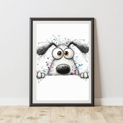60 Second Makeover Limited Peeking Dog Print Wall Art Poster A4 Size from B&Q