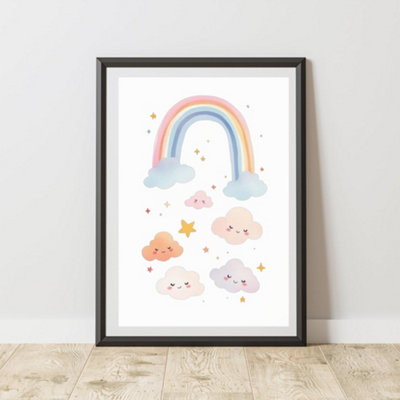 B&Q -  Rainbow And Clouds Print Wall Art Poster A3 Size