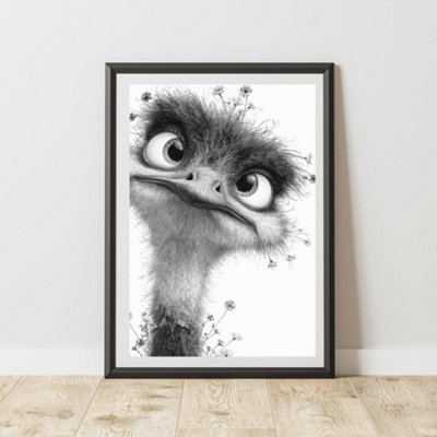 60 Second Makeover Limited Ostrich With Daisies Print Wall Art Poster A3 Size from B&Q