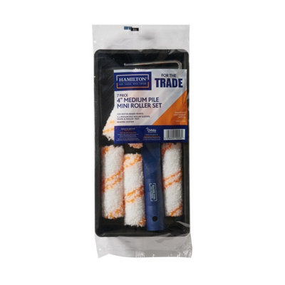 B&Q -  For The Trade Medium Pile Mini Paint Roller Set (Pack Of 6) White/black/orange (4In)