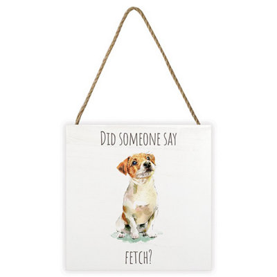 Louise Nisbet Jack Russell Terrier Wooden Block Brown/white (20Cm X 20Cm X 2.7Cm) from B&Q
