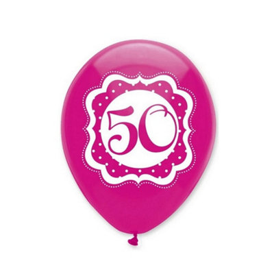 Creative Party Latex 50Th Birthday Balloons (Pack Of 6) Pink/white (One Size) from B&Q
