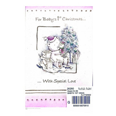 B&Q White/Pink/Black Simon Elvin Babys First Christmas Christmas Card (Pack Of 12) (One ) Size 12