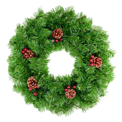  - Premier Christmas Berries & Cones Wreath Green/red (50Cm)