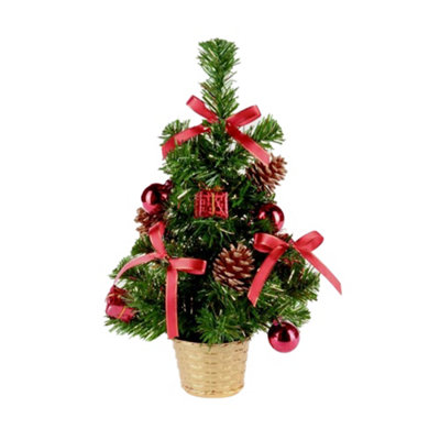 B&Q Green/Red Premier Christmas Artificial Tree (30Cm) 30Cm