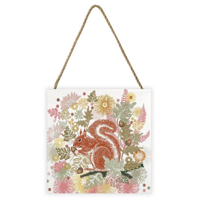 Summer Thornton Woodland Nature Squirrel Wooden Block White/multicoloured (20Cm X 20Cm) from B&Q