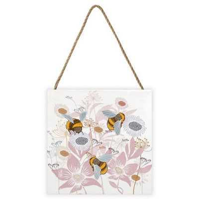 Summer Thornton Woodland Nature Bee Wooden Block White/pink/yellow (20Cm X 20Cm) from B&Q