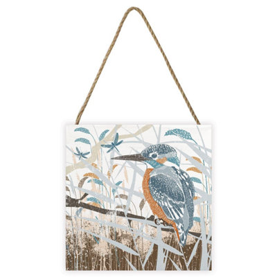 Summer Thornton Woodland Nature Kingfisher Wooden Block White/blue/brown (20Cm X 20Cm) from B&Q