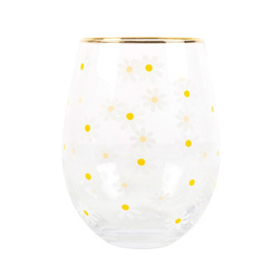 Something Different Spring Time Daisy Stemless Wine Gl White/yellow (One Size) from B&Q