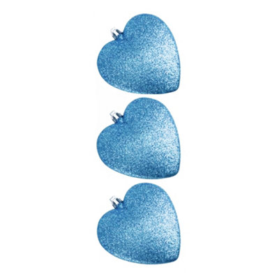 Davies Products Glitter Hearts Bauble (Pack Of 3) Kingfisher Blue (9Cm) from B&Q