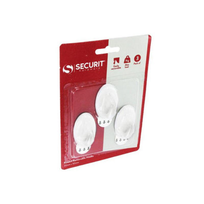 B&Q Securit Oval Removable Hooks (Pack Of 3) (50Mm X 30Mm) White