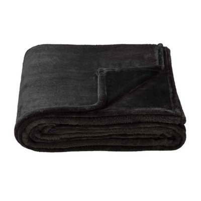 Brand Lab Fleece Plain Blanket Black (200Cm X 150Cm) from B&Q