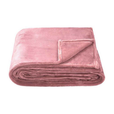 Brand Lab Fleece Plain Blanket Blush Pink (200Cm X 150Cm) from B&Q