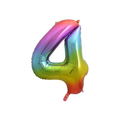 Unique Party 4 Glitz Number Balloon Rainbow (One Size) from B&Q