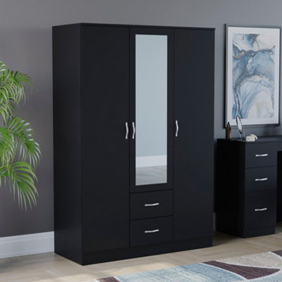 Lassic Vida Designs Riano 3 Door 2 Drawer Mirrored WardrobeBlack from B&Q
