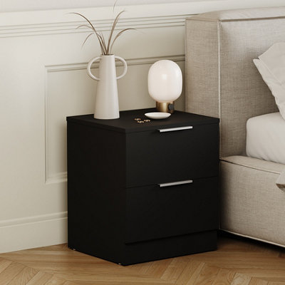 Lassic Vida Designs Trega Black 2-Drawer Bedside Chest Stylish & Compact Space-Saving Nightstand (H)410mm X (W)390mm X (D)280mm from B&Q
