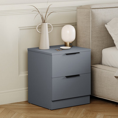 Lassic Vida Designs Trega Grey 2-Drawer Bedside Chest Stylish & Compact Space-Saving Nightstand (H)410mm X (W)390mm X (D)280mm from B&Q