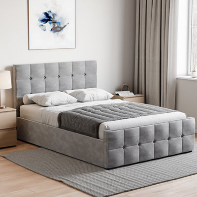 Lassic Vida Designs Valentina Double Ottoman BedLight Grey Velvet & Gel Memory Foam Pocket Spring MattressDouble from B&Q