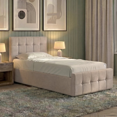 Lassic Vida Designs Valentina Single Ottoman BedBeige Linen & Gel Memory Foam Bonnell Spring MattressSingle from B&Q