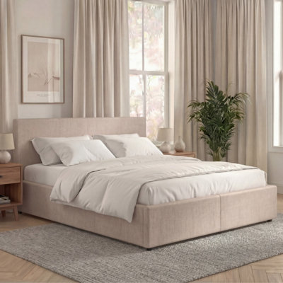 Lassic Vida Designs Veronica Double Ottoman BedBeige Linen & Gel Memory Foam Bonnell Spring MattressDouble from B&Q