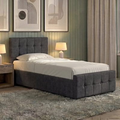 Lassic Vida Designs Valentina Single Ottoman BedDark Grey Linen & Gel Memory Foam Bonnell Spring MattressSingle from B&Q