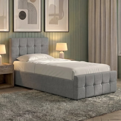 Lassic Vida Designs Valentina Single Ottoman BedLight Grey Linen & Gel Memory Foam Bonnell Spring MattressSingle from B&Q