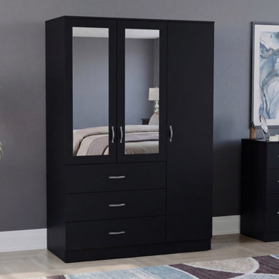 Lassic Vida Designs Riano 3 Door 3 Drawer Mirrored WardrobeBlack from B&Q