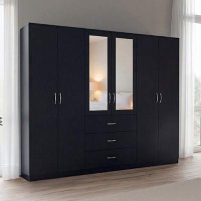 Lassic Vida Designs Riano 6 Door 3 Drawer Mirrored WardrobeBlack from B&Q