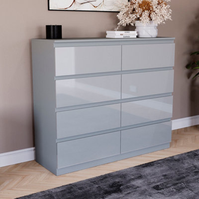 Lassic 8 Drawer Wide Chest Of Drawers, Large Bedroom Storage Cabinet Furniture Unit, Grey