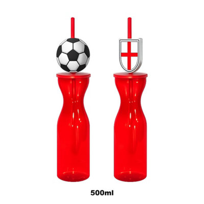  - Football Theme Drinking Bottle With Straw Lid 500Ml  2 Assorted Designs