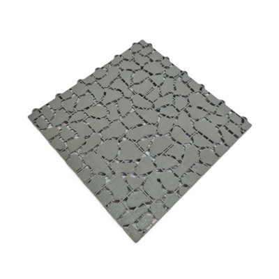 B&Q -  Tiletastic Grey Pebble Effect Interlocking Garden Patio Floor Tiles 29Cm X 29Cm X 0.13Cm (4 Tiles)4 SqftEasy-Lock