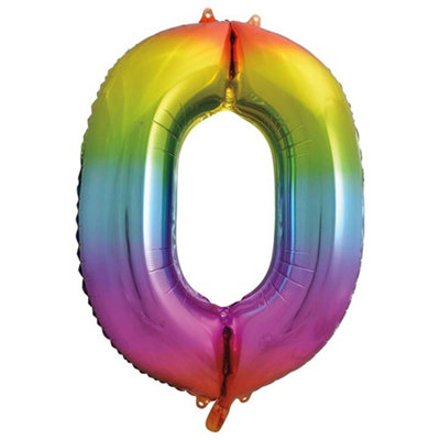 Unique Party Number 0 Glitz Foil Balloon Rainbow (One Size) from B&Q
