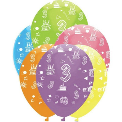 Creative Party Latex 3Rd Birthday Balloons (Pack Of 6) Multicoloured (One Size) from B&Q