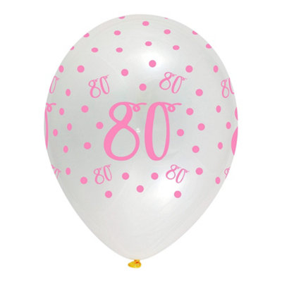 Creative Party Latex 80Th Balloons (Pack Of 6) Crystal Clear/pink Chic (One Size) from B&Q