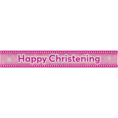 Amscan Holographic Christening Banner Pink (2.7M) from B&Q