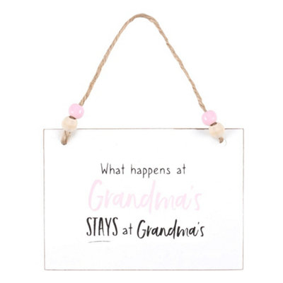  - Something Different What Happens At Grandmas Hanging Sign White/pink/black (One Size)