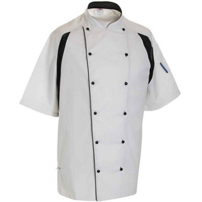 Le Chef Men's White Executive Contrast Detail Short-Sleeved Chef Jacket In | : Small - Image 3