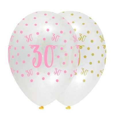 Creative Party Latex 30Th Birthday Balloons (Pack Of 6) Clear/pink (One Size) from B&Q