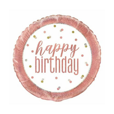 Unique Party Glitz Happy Birthday Foil Balloon Rose Gold/white (One Size) from B&Q